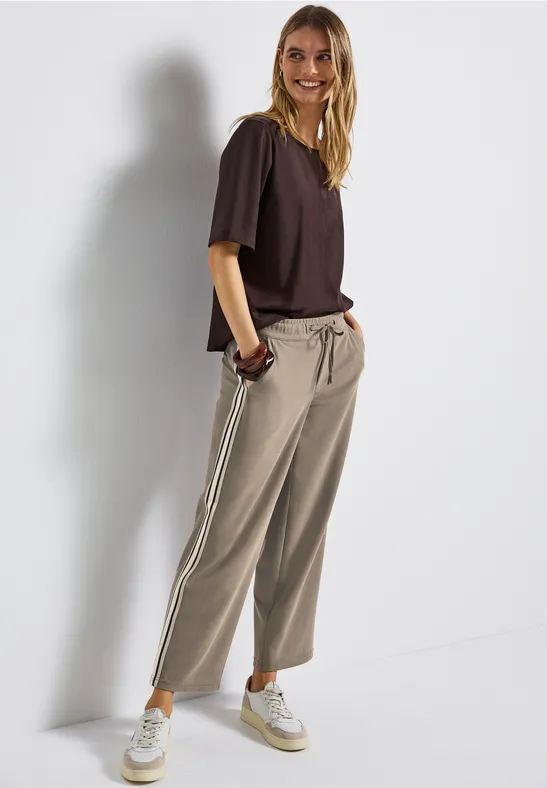 Gestructureerde broek met rechte leg bark brown