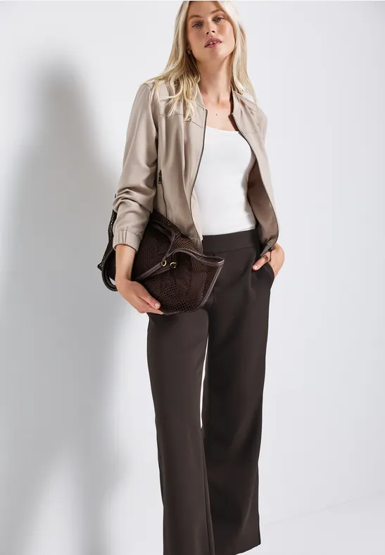 Broek met wijde pijpen in keperstof deep roast brown