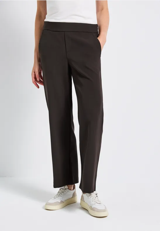 Broek met wijde pijpen in keperstof deep roast brown