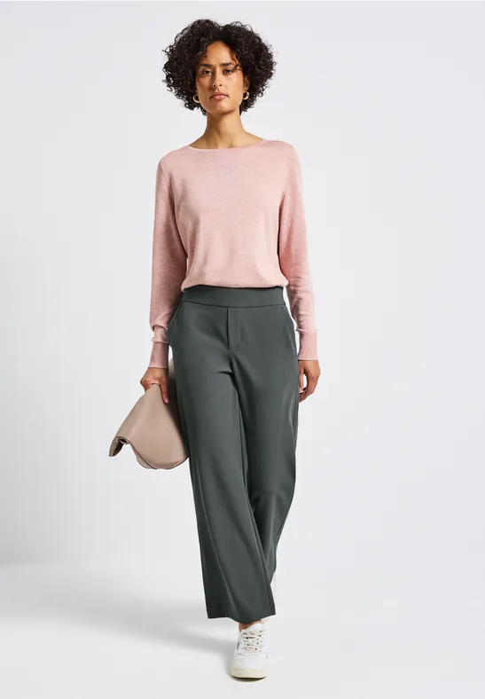 Broek met wijde pijpen in keperstof balsam green