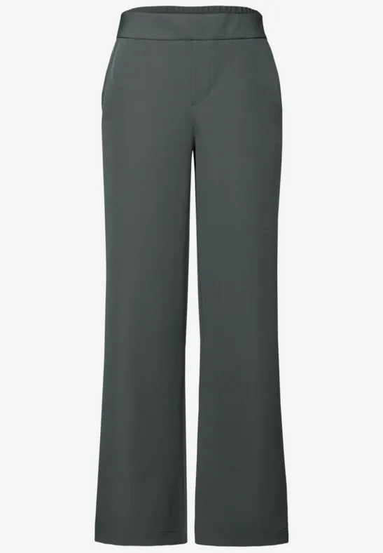 Broek met wijde pijpen in keperstof balsam green