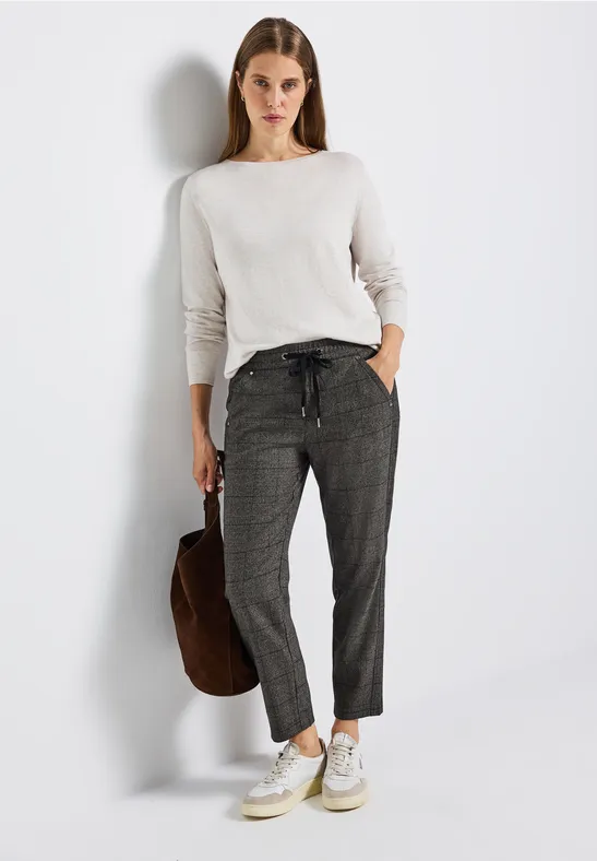 Geruite loose fit broek bark brown