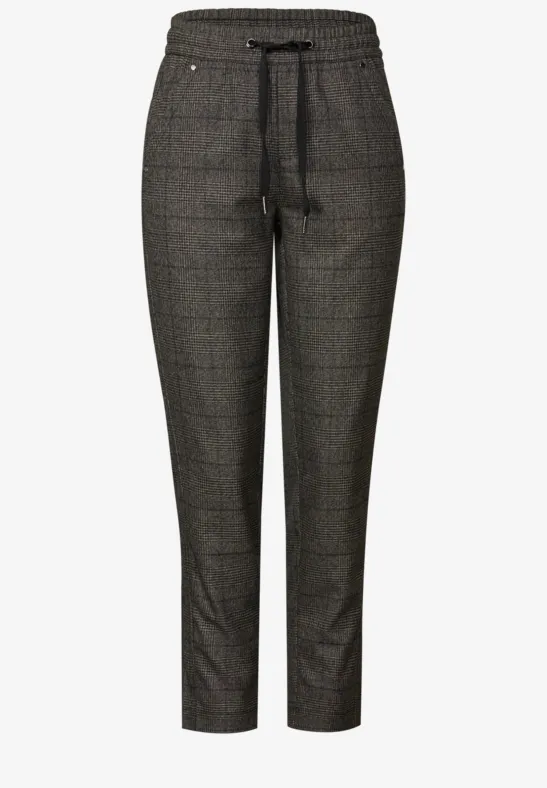 Geruite loose fit broek bark brown