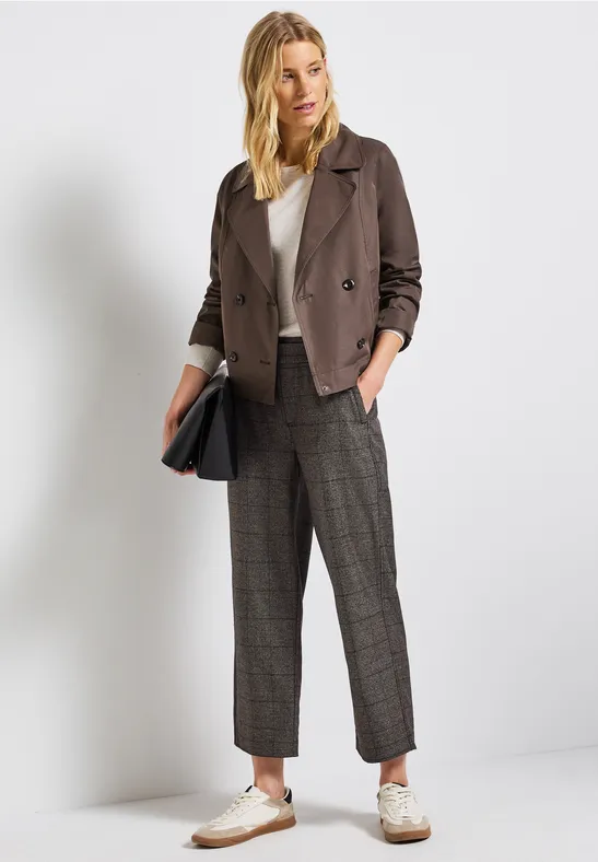 Geruite straight legs broek bark brown
