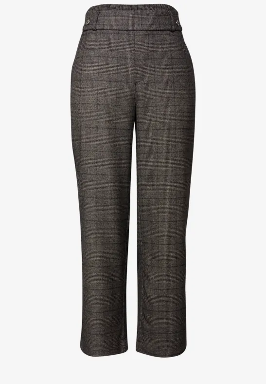 Geruite straight legs broek bark brown