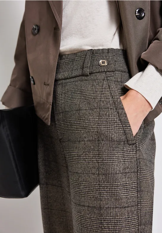 Geruite straight legs broek bark brown