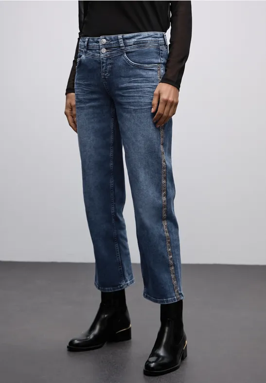 Straight Leg Jeans mit Tape Medium Blue Wash