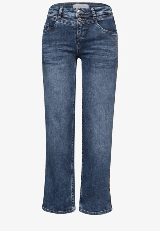 Straight Leg Jeans mit Tape Medium Blue Wash