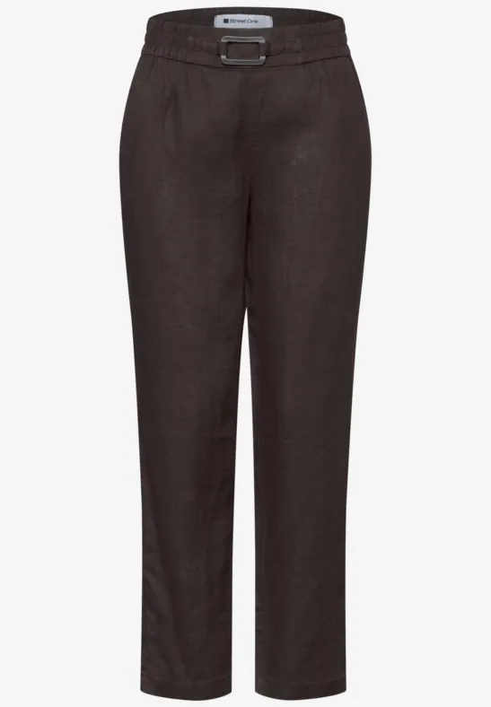 Slim Legs linnen broek met gesp espresso brown