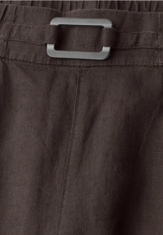 Slim Legs linnen broek met gesp espresso brown