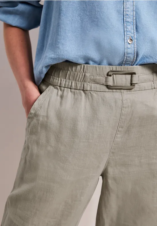 Slim Legs linnen broek met gesp timeless beige