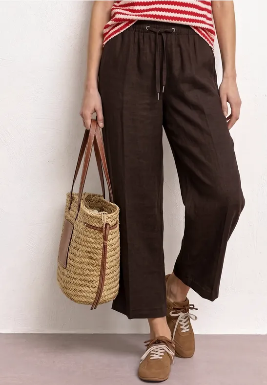 Wide Legs broek in een Loose Fit van linnen espresso brown