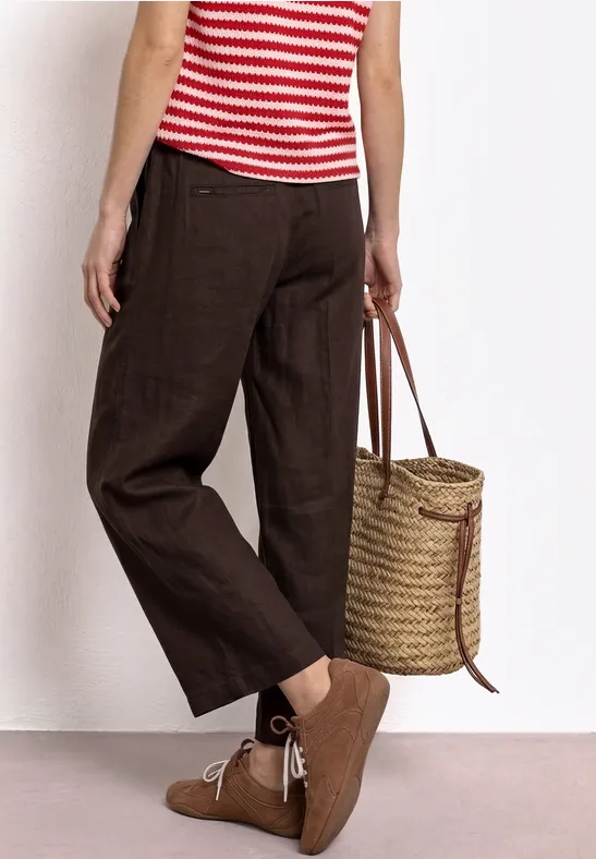 Wide Legs broek in een Loose Fit van linnen espresso brown