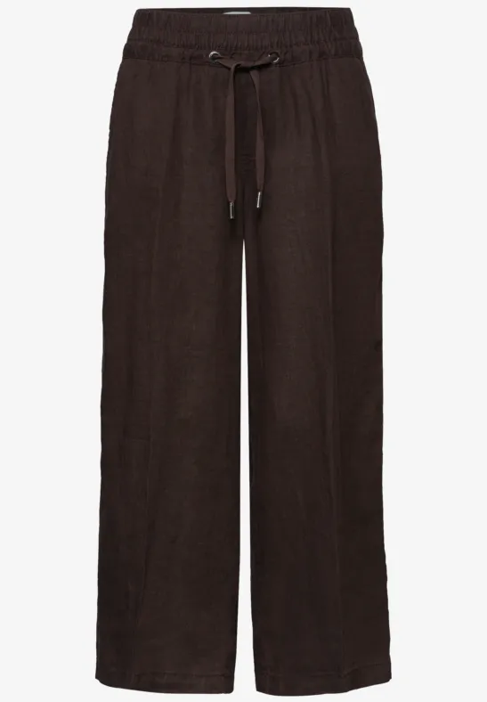 Wide Legs broek in een Loose Fit van linnen espresso brown