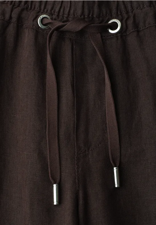 Wide Legs broek in een Loose Fit van linnen espresso brown