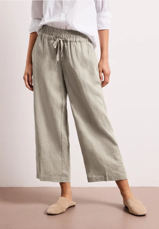 Wide Legs broek in een Loose Fit van linnen timeless beige