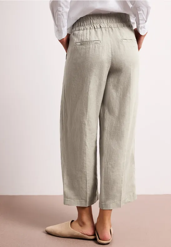 Wide Legs broek in een Loose Fit van linnen timeless beige