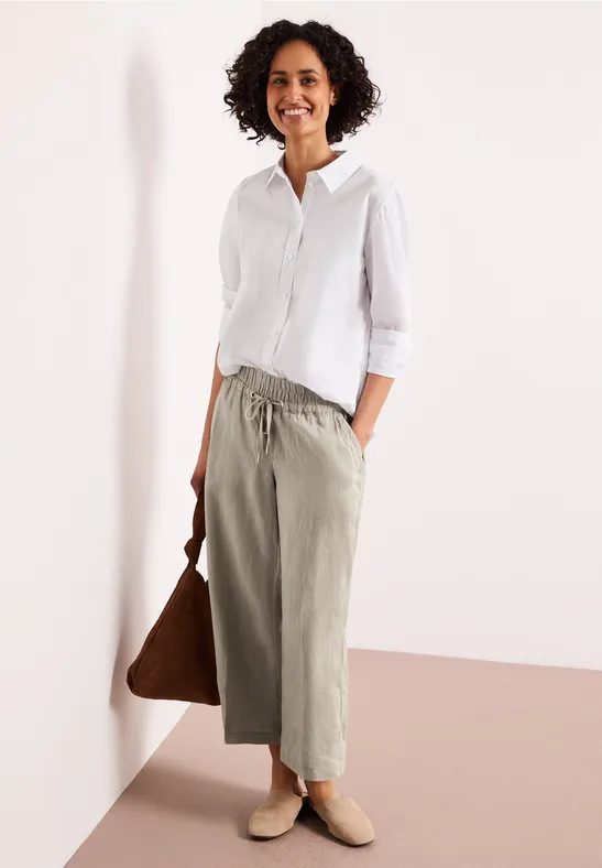Wide Legs broek in een Loose Fit van linnen timeless beige