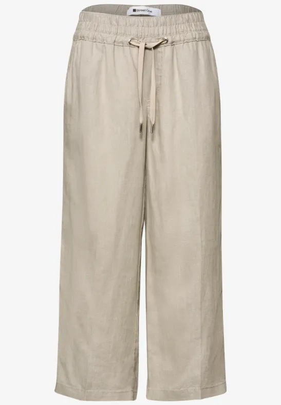 Wide Legs broek in een Loose Fit van linnen timeless beige