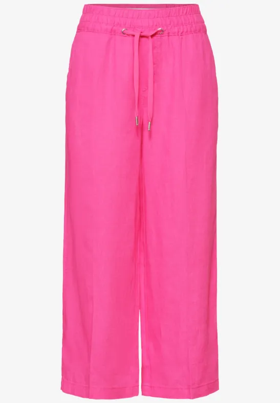 Wide Legs broek in een Loose Fit van linnen magenta dream