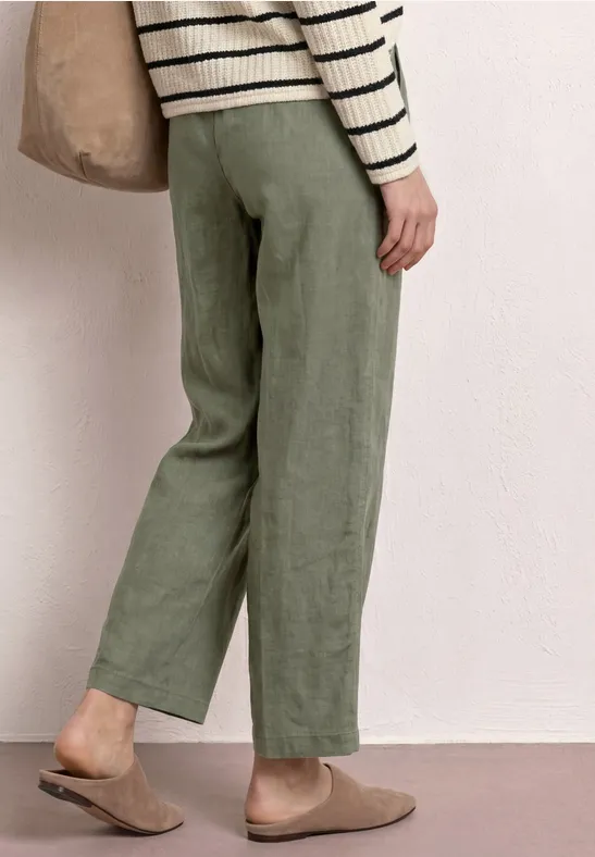 Wide Legs broek in een Loose Fit van linnen bound green