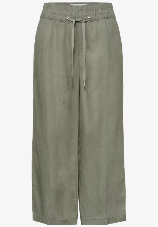 Wide Legs broek in een Loose Fit van linnen bound green