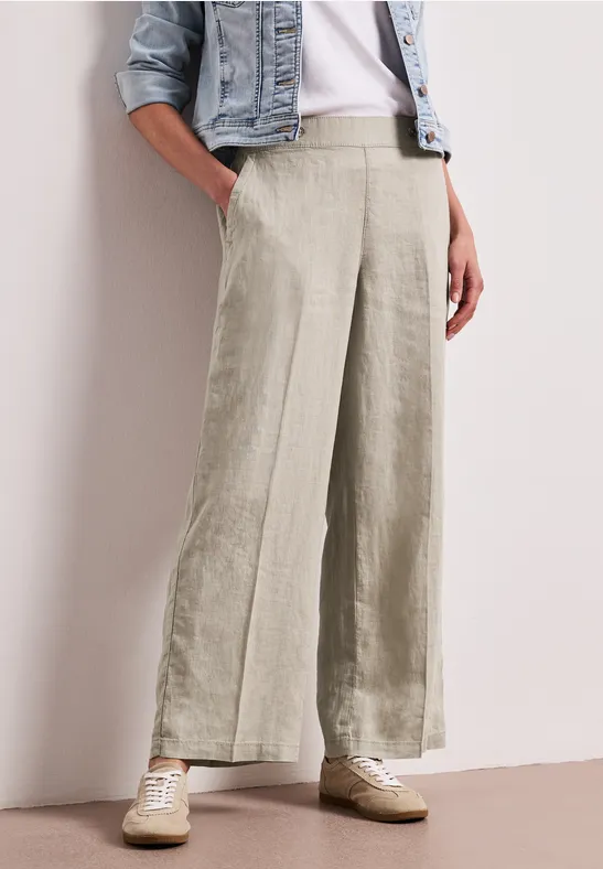 High Waist linnen broek met Wide Legs timeless beige