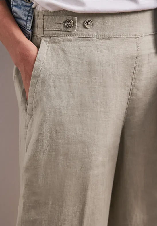 High Waist linnen broek met Wide Legs timeless beige