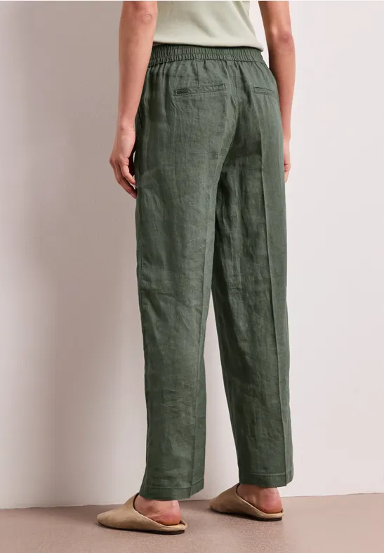 High Waist linnen broek met Wide Legs bound green