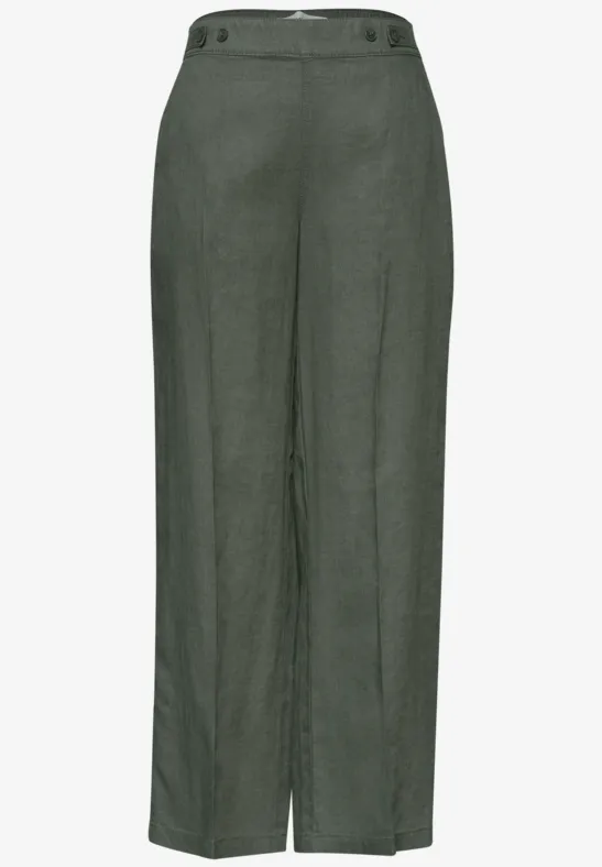 High Waist linnen broek met Wide Legs bound green