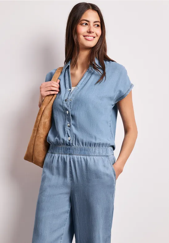 Wide Leg Jumpsuit au look délavé Light Blue soft wash