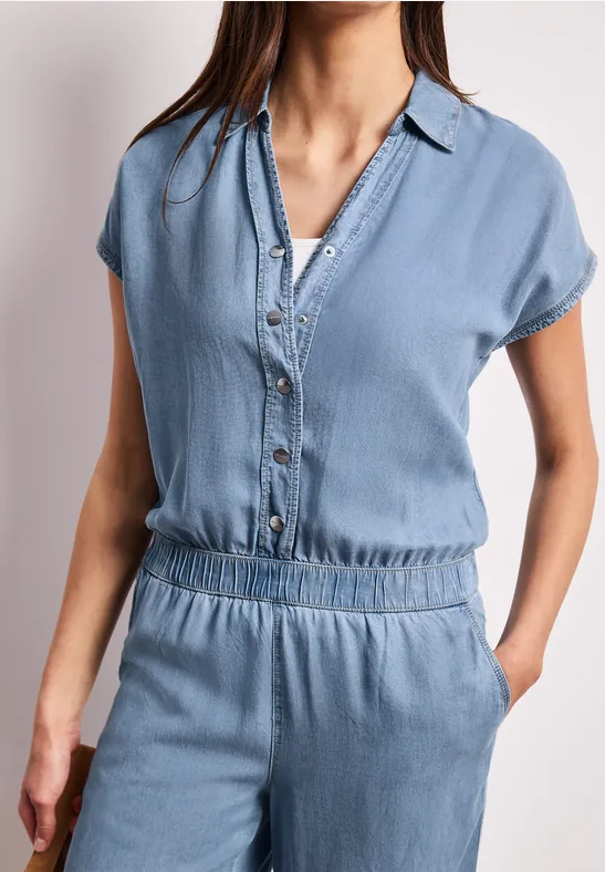 Wide Leg Jumpsuit au look délavé Light Blue soft wash