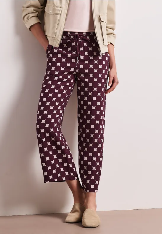High Waist broek met Wide Legs en print rustic rouge