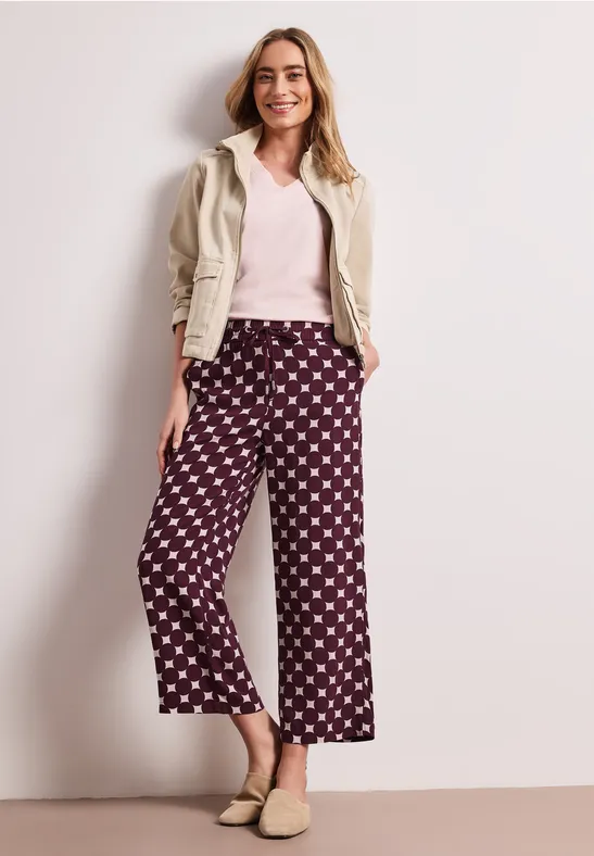 High Waist broek met Wide Legs en print rustic rouge