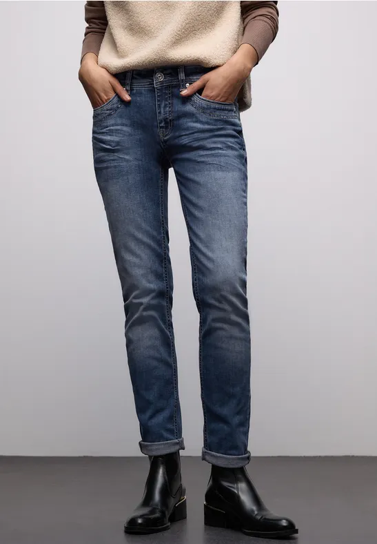 Slim Legs Jeans mid blue random washed
