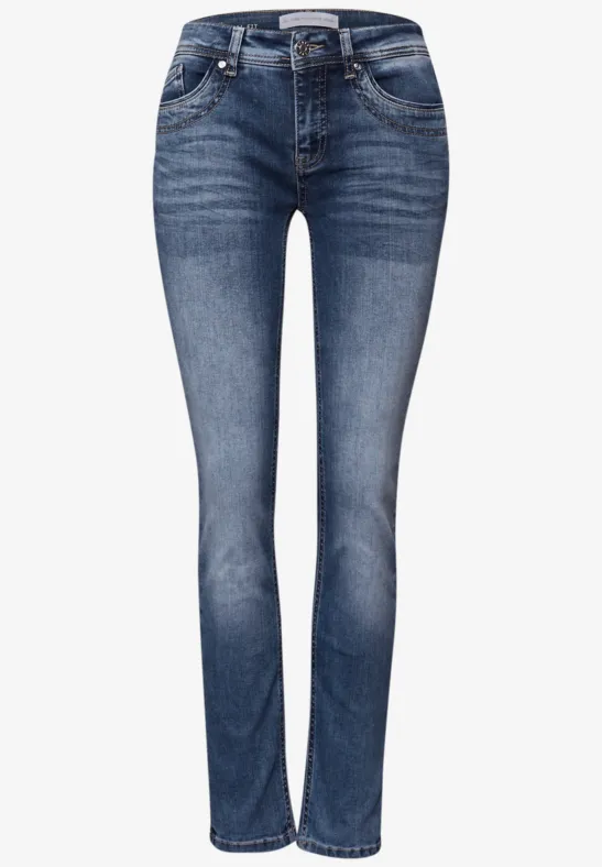 Slim Legs Jeans mid blue random washed
