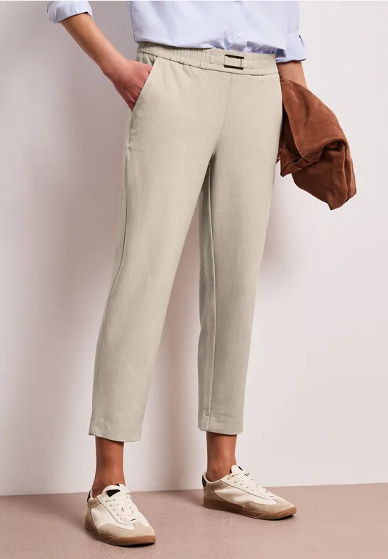 Mid Waist Slim Legs broek met gesp cobble stone