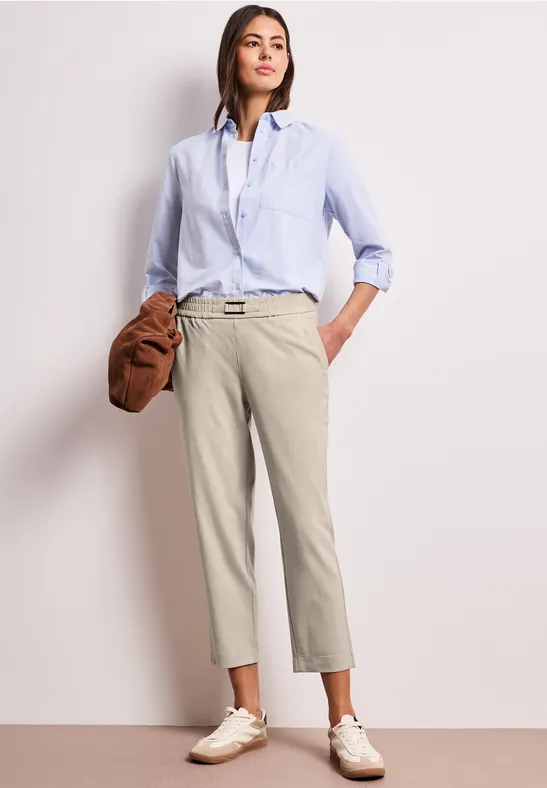 Mid Waist Slim Legs broek met gesp cobble stone