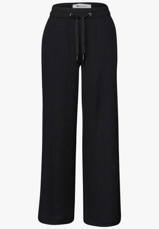 High Waist broek met wijde pijpen in casual pasvorm Black