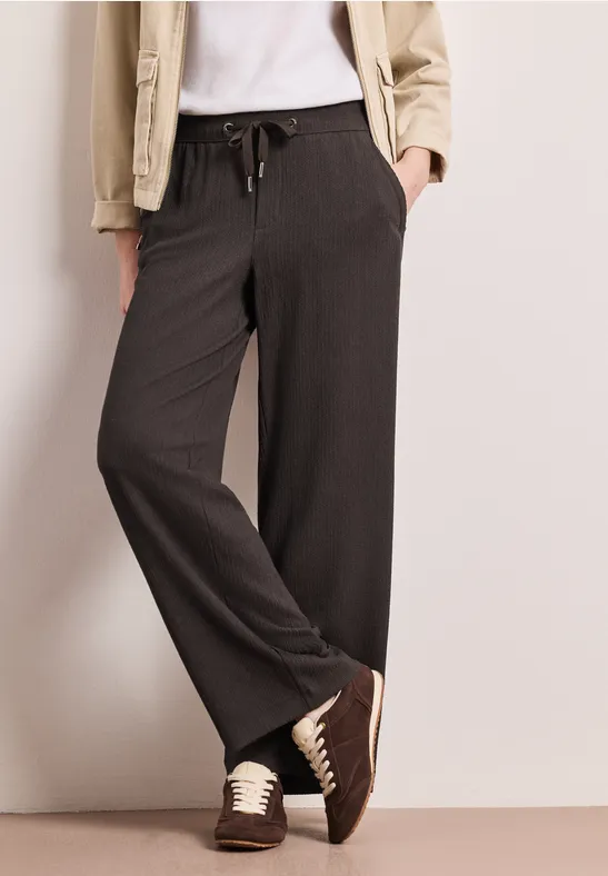 High Waist broek met wijde pijpen in casual pasvorm deep earth