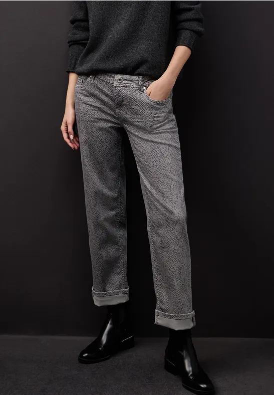 Jeans Snake Print Grey Snake Washed