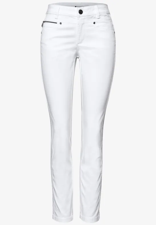 Mid Waist Slim Leg Hose im Satin-Look White