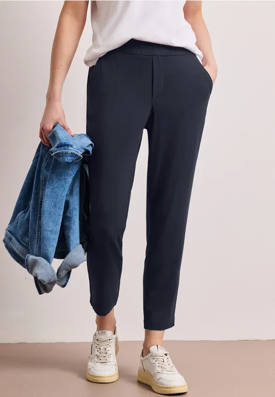 Mid Waist Slim Leg Hose im Loose Fit shadowed navy