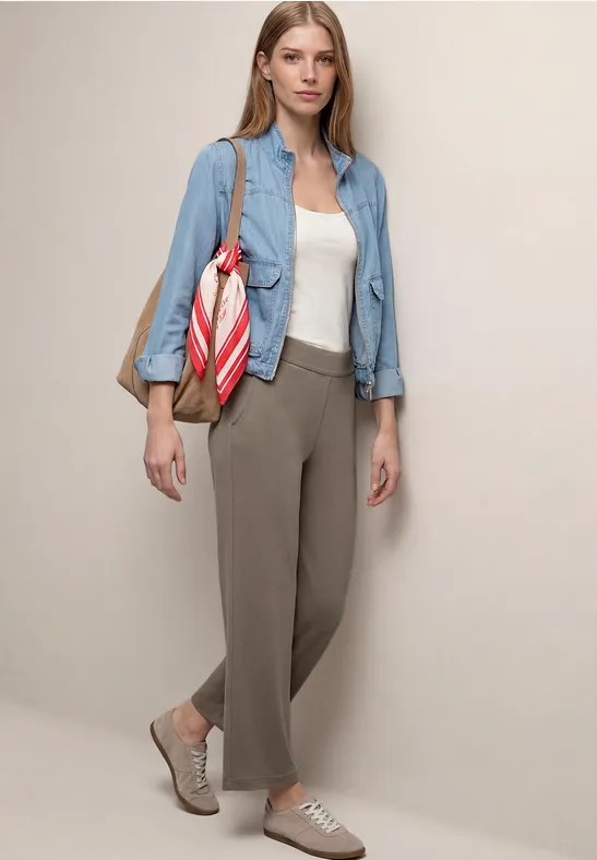 High Waist broek met wijde pijpen in Loose Fit dark tumbled beige