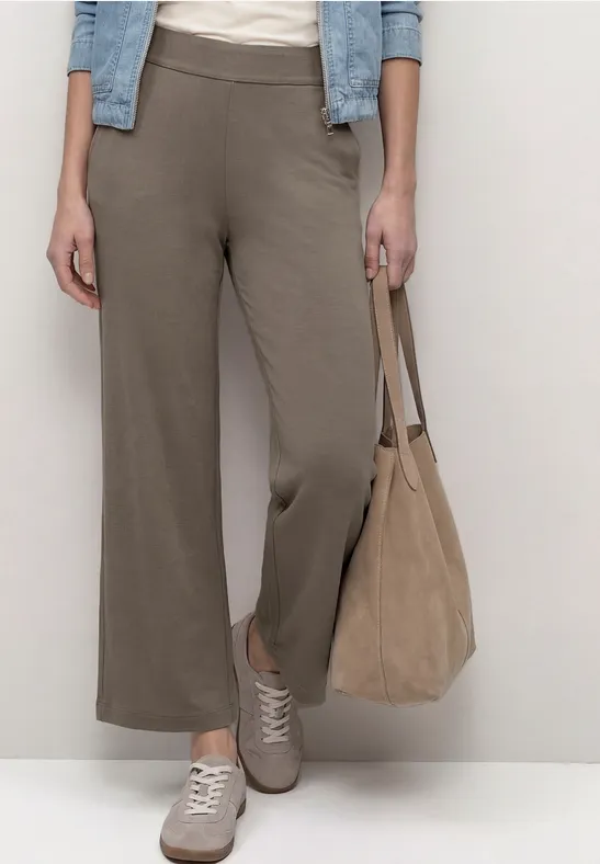 High Waist broek met wijde pijpen in Loose Fit dark tumbled beige