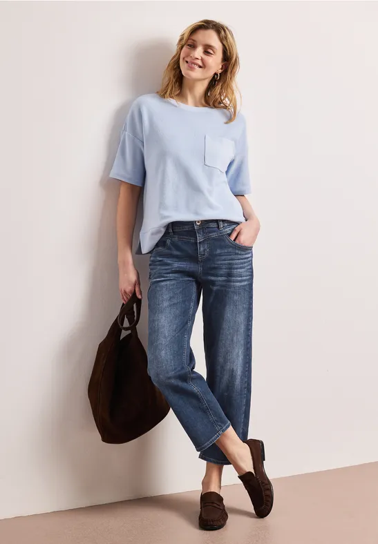 Mid Waist Straight Leg Jeans en coupe casual dark blue wash