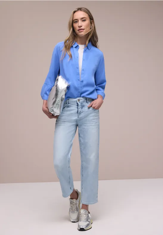 Mid Waist Straight Leg Jeans im Casual Fit bleached random wash