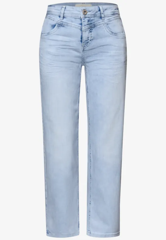 Mid Waist Straight Leg Jeans im Casual Fit bleached random wash