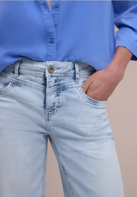 Mid Waist Straight Leg Jeans im Casual Fit bleached random wash