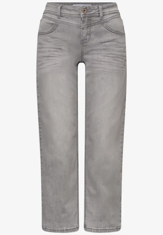 Mid Waist straight leg jeans in casual fit light grey wash